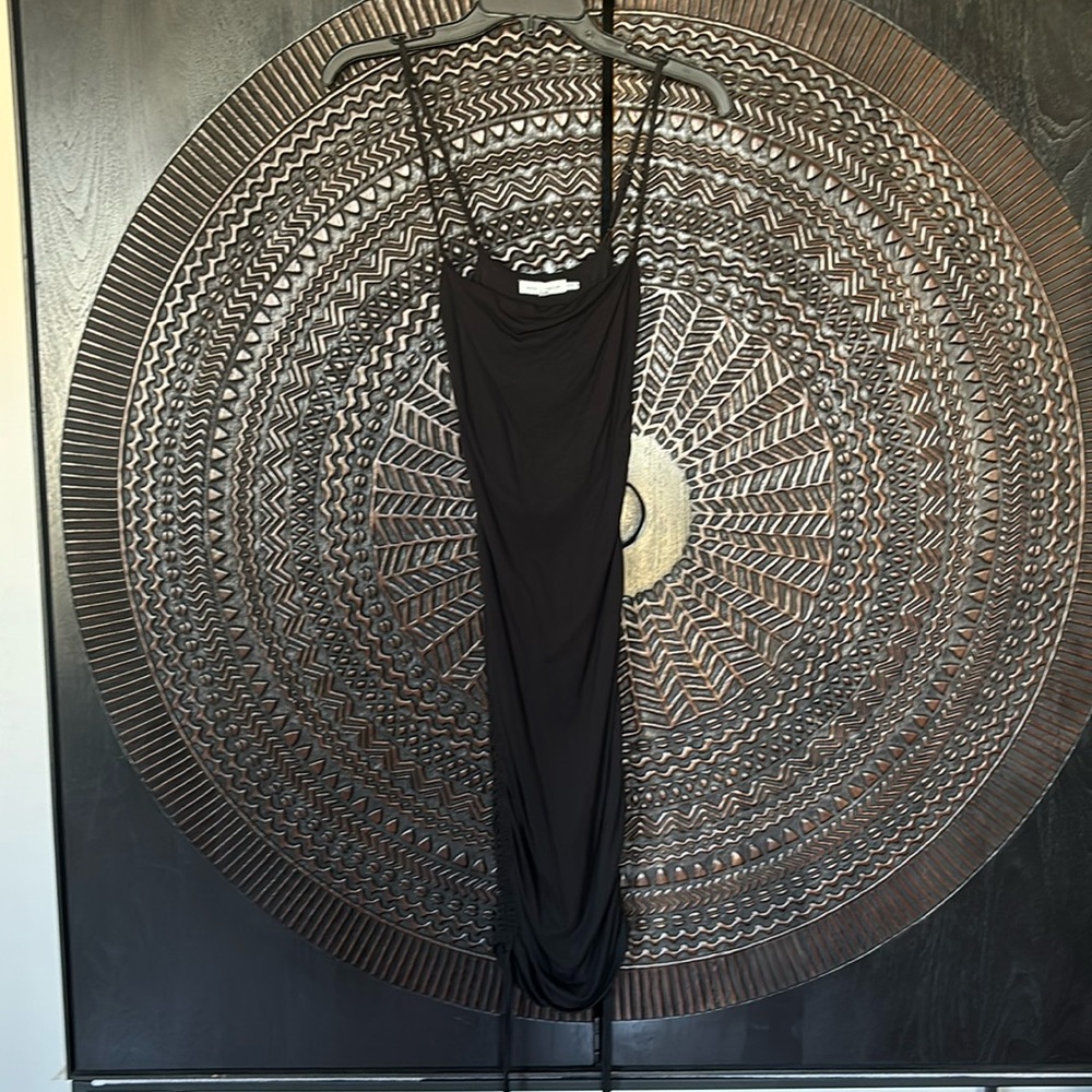 NEW Good American ruched sides black midi dress 0